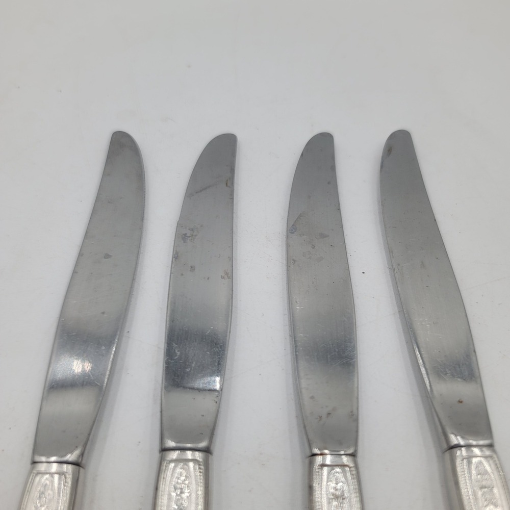 4pc Oneida Morning Blossom Stainless Steel Dinner Knives Floral 9 inch - Picture 4 of 4